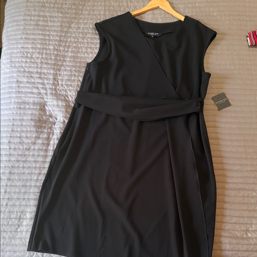 RACHEL Rachel Roy Black Sleeveless Faux-Wrap Midi Dress